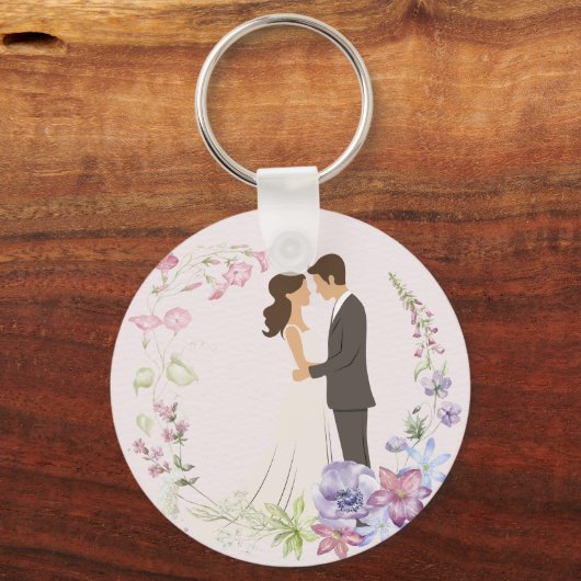 Round Couple Keychain – Mr. & Mrs. Personalized Gi (Voorkant)