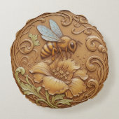 Round Cushion wood carving effect - bee Rond Kussen (Achterkant)