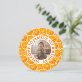 Round Custom Photo & Citrus Birthday Invitation Feestdagenkaart (Staand voorkant)