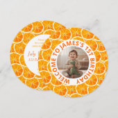 Round Custom Photo & Citrus Birthday Invitation Feestdagenkaart (Voorkant / Achterkant)
