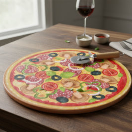 Round Cutting Board Illustration Whole Pizza Snijplank