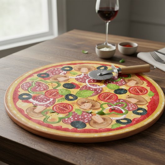 Round Cutting Board  Illustration Whole Pizza Snijplank