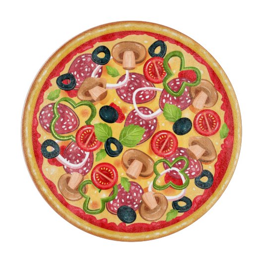 Round Cutting Board  Illustration Whole Pizza Snijplank (Voorkant)