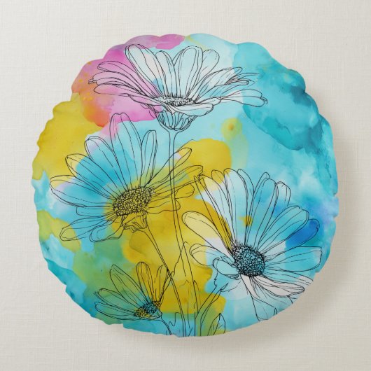 Round Daisy Flower Floral Throw Pillow Gift Rond Kussen (Voorkant)