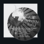 Round Disco Ball 70th Birthday Party Kaart<br><div class="desc">Black Circle Round Disco Ball 70th Birthday Party Invitation for men or women disco Queens! Denk aan de oude dagen. Ronde cirkelvormig verzoek. Mousserende zilverdisco-kogel met lichte en glitterige achtergrond in zwarte en witte kleur.</div>