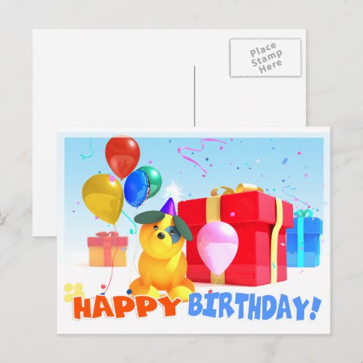 Round Dog Birthday Briefkaart (Voorkant / Achterkant)