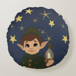 Round Elf Watcher Throw Pillow Starry Night Rond Kussen