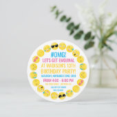 Round Emoji Birthday Party Invitation Kaart (Staand voorkant)