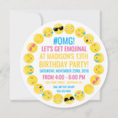 Round Emoji Birthday Party Invitation Kaart (Voorkant)