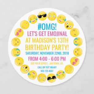 Round Emoji Birthday Party Invitation Kaart