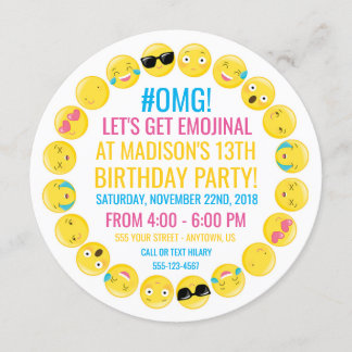 Round Emoji Birthday Party Invitation Kaart
