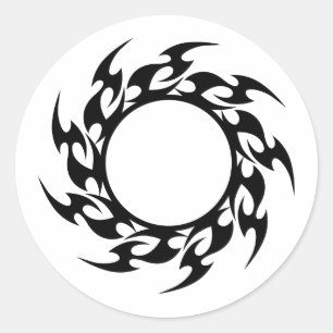 round_flames_001 BLACK TRIBAL CIRCLE FIRE SHARP LO Ronde Sticker