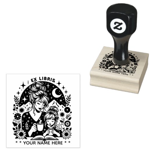 Round Floral Fantasy boekenliefhebber ex libris st Rubberstempel (Gestempeld)