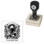 Round Floral Fantasy vlinder ex libris stempel (Gestempeld)