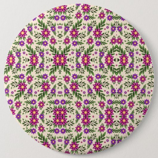 Round floral pattern with intricate purple  ronde button 6,0 cm (Voorkant)