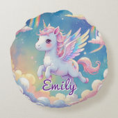 Round Flying Unicorn – bewerkbare naam Rond Kussen (Achterkant)