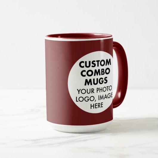 Round Frame 2 Photo Logo Large Maroon Custom Combo Mok (Voorkant rechts)