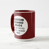 Round Frame 2 Photo Logo Large Maroon Custom Combo Mok (Voorkant links)