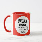 Round Frame 2 x Photo Logo Red Custom Combo Mok (Links)