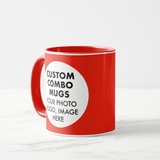 Round Frame 2 x Photo Logo Red Custom Combo Mok (Voorkant links)