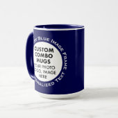 Round Frame 2x Photo Text Large Navy Custom Combo Mok (Voorkant links)