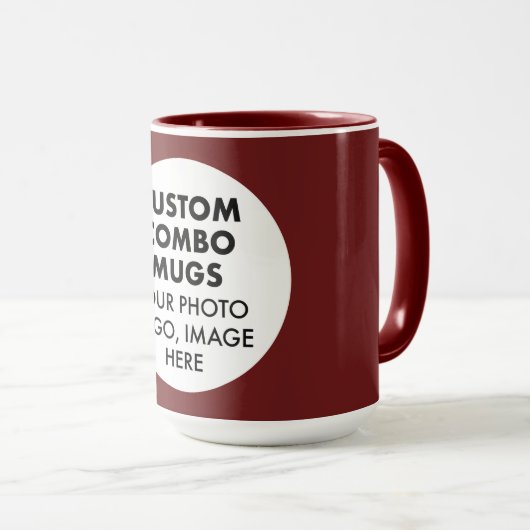 Round Frame Photo Logo Large Maroon Custom Combo Mok (Voorkant rechts)