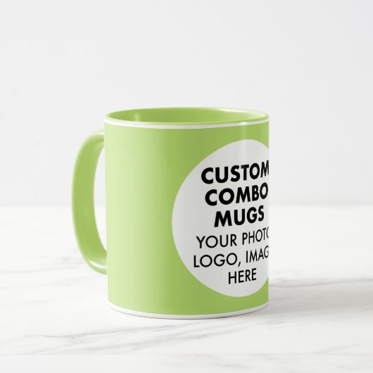 Round Frame Photo Logo Lime Green Custom Combo Mok (Voorkant links)
