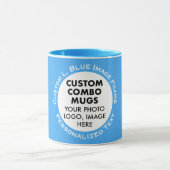 Round Frame Photo + Text Light Blue Custom Combo Mok (Midden)