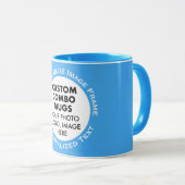 Round Frame Photo + Text Light Blue Custom Combo Mok (Voorkant rechts)