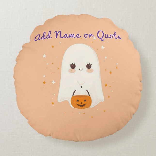 Round Ghost Halloween Pillow -  tekst Rond Kussen (Voorkant)
