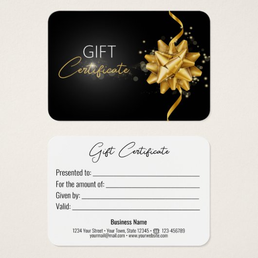 Round Gold Bow Classy Luminous Elegant Black Gift Visitekaartje (Voorkant /achterkant)