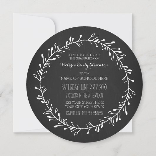Round Graduation Party Invitation Chalkboard Kaart (Achterkant)