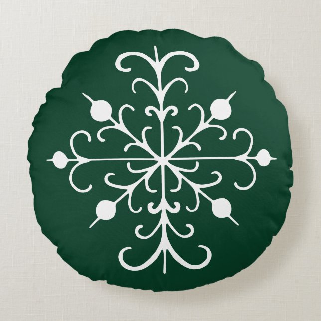 Round Green Snowflake Pillow Rond Kussen (Voorkant)
