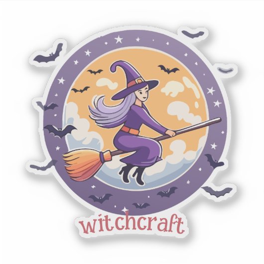 Round Halloween Witch Sticker (Voorkant)