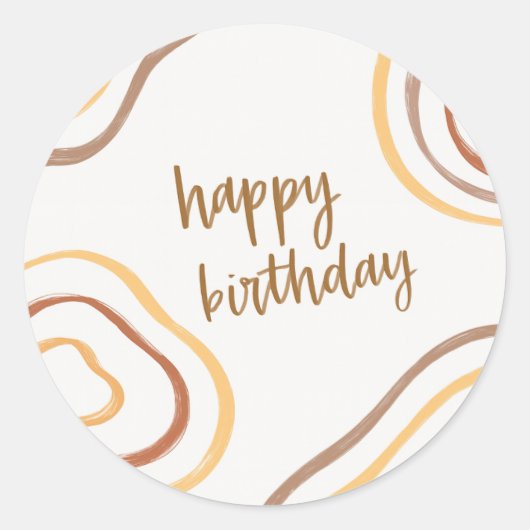 Round Happy Birthday Sticker – Minimalist Abstract (Voorkant)