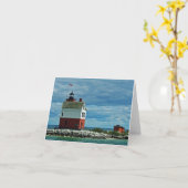 Round Island Lighthouse Foto Wenskaart Kaart (Gele Bloem)
