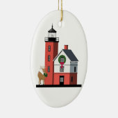 "Round Island Lighthouse kerstversiering" Keramisch Ornament (Rechts)
