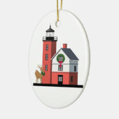 "Round Island Lighthouse kerstversiering" Keramisch Ornament (Links)