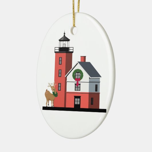 "Round Island Lighthouse kerstversiering" Keramisch Ornament (Links)