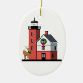"Round Island Lighthouse kerstversiering" Keramisch Ornament (Voorkant)