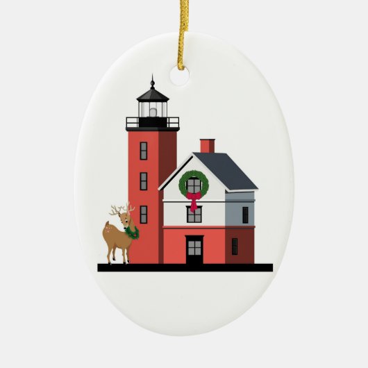 "Round Island Lighthouse kerstversiering" Keramisch Ornament (Voorkant)