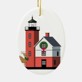 "Round Island Lighthouse kerstversiering" Keramisch Ornament