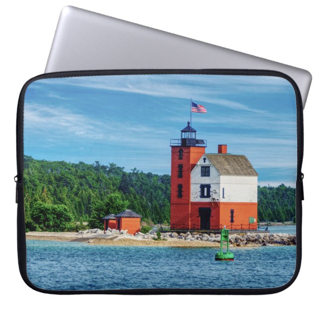 Round Island Lighthouse Laptop Sleeve (Voorkant)