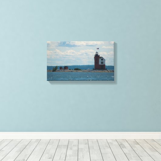 Round Island Lighthouse, Mackinac Island, Michigan Canvas Afdruk (Insitu (Houten vloer))