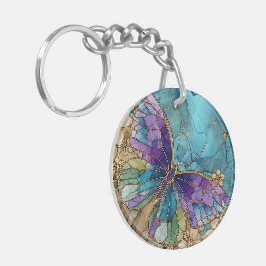 Round Keychain with a Watercolor Butterfly (Voorkant Links)