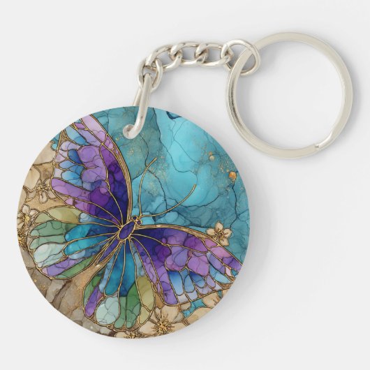 Round Keychain with a Watercolor Butterfly  (Achterkant)