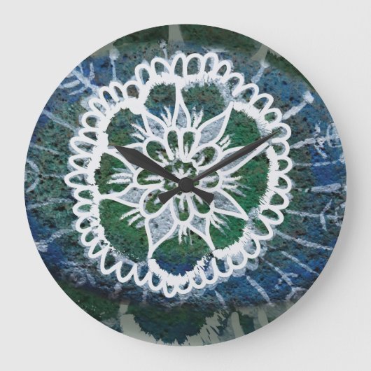 Round (Large) Wall Clock  Blue Mandala Edelweiss Grote Klok (Voorkant)