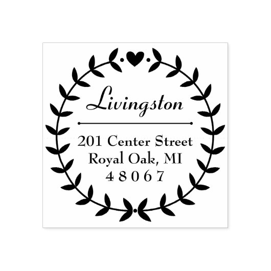 Round Laurel Wreath Familie retouradres Rubberstempel (Afrduk)