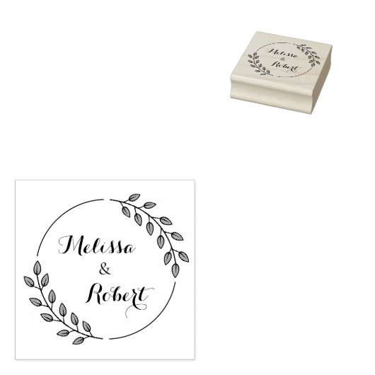 Round Leaves Wreath Custom Names Rubberstempel (Gestempeld)