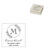 Round Leaves Wreath Monogram Address Rubberstempel (Gestempeld)